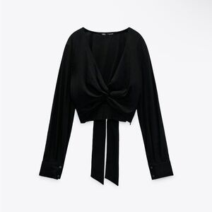 Zara cropped long sleeve front tie